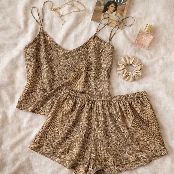 Vintage Victoria's Secret 100% Silk Snake Print Cami & Tap Shorts Set M Y2K - Picture 14 of 16